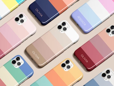 Custom Name Color Block Phone Case Pastel Stripe Personalized Rainbow Phone Case - Image 1 of 4