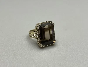 Beautiful Large 10K Solid Yellow Gold Smokey Topaz / Quartz Statement Ring s8.5 - Picture 1 of 9