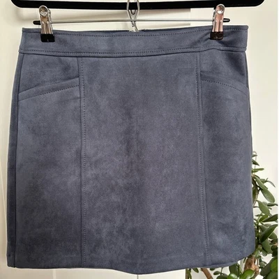 Minifalda Ann Taylor Loft gris azul imitación gamuza línea A forrada para mujer talla 8, nueva con etiquetas Foto 1 de 4
