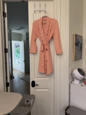 LAKE PAJAMAS Women’s Pink/orange Striped Pima Cotton Robe - Image 1 of 4