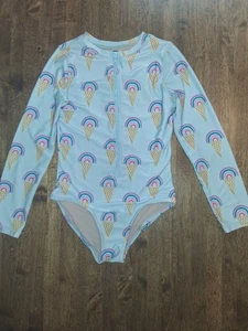 Tea Collection Long Sleeve Zip Rainbow Ice Cream Cone Girls Bathing Suit 12 - Picture 1 of 7