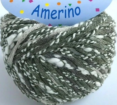 Laines Du Nord AMERINO #96 Olive Brown Tan Grey White Thin Thick Slub Yarn Skein - Image 1 of 4