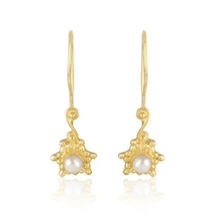 18l Yellow Gold Plated Handmade Design Drop Earring With Pearl Gemstone Jewelry - Picture 1 of 3