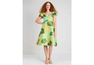 Kate Spade L38810 Womens Green Cucumber Floral Flounce Dress Size 8 - Picture 1 of 7