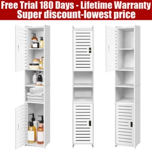 Bathroom Storage Cabinet Waterproof Free Standing Cabinet Organizer Unit White - Picture 1 of 15