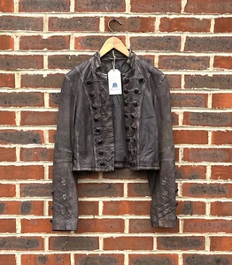 All Saints Ladies BROCADE Cropped Military leather Jacket UK8 US4 EU36 A338 - Picture 1 of 10