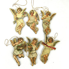 Vtg Merrimack Set of 6 Victorian Angels 2-Sided Die Cut Ornaments 3" 1979