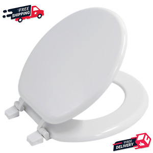 White Toilet Seat Cover Closed Attachment Round Easy Clean Front Molded Wood