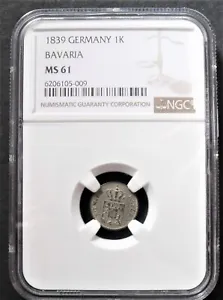  1839  Germany Kreuzer , Bavaria , NGC  MS 61 , nice silver coin   # 1017 - Picture 1 of 4