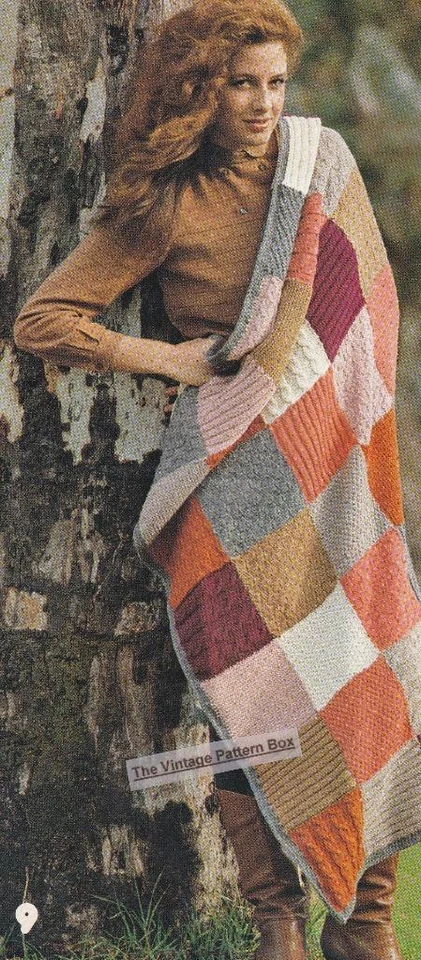 PATCHWORK RUG - 8ply or D.K. - COPY  Afghan knitting pattern - Image 1 of 1
