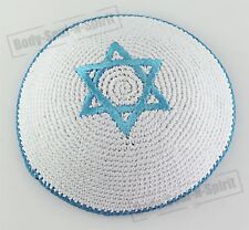 Sky Blue Star of David Knitted Kippah Yarmulke Tribal Jewish Yamaka Kippa Israel