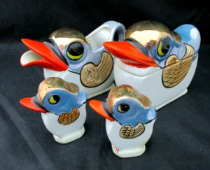 Lindo juego de mesa Hotta Shoten vintage crema azucarero sal pimienta familia de patos - Imagen 1 de 8