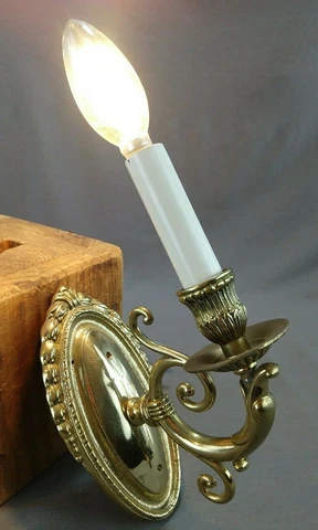 Vintage Rococo Cast Brass Wall Sconce Candelabrum Hardwired NOS Working Cover