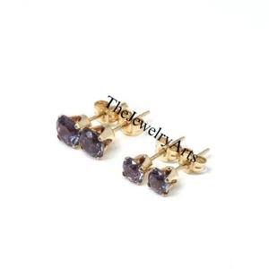 Alexandrite Earrings Vintage for Women Round Cut Stud Earrings - Picture 1 of 3