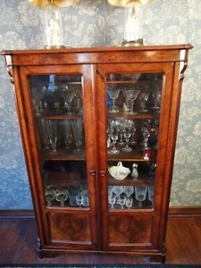 Antique Furniture: Biedermeir Walnut Bookcase China Hutch with glass front doors - Picture 1 of 9