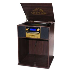 Centro de música tocadiscos Victor Boyleston 7 en 1 de 3 velocidades con almacenamiento de álbum y AM/FM - Imagen 1 de 14