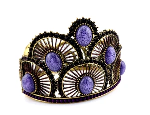A Kirks Folly Crown of Jewels Bracelet Antique Gold tone Hinged Cuff Purple - Picture 1 of 4