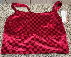 Colsie Checkered Velvet Brami. Red. Size: XL. - Picture 1 of 13