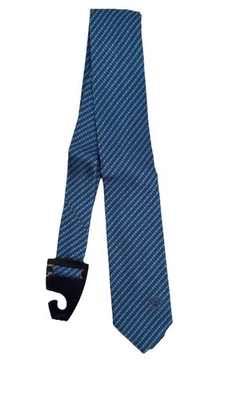 Nova gravata de seda masculina Versace azul padrão geométrico cabeça de medusa feita na Itália - Imagem 1 de 4