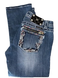 Miss Me Signature Cuffed Capri Damen Jeans 29 dicke Nähte Y2K 90er bestickt - Bild 1 von 10