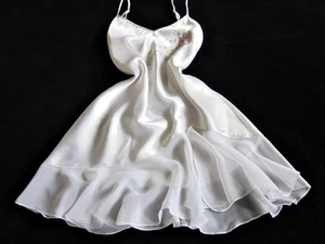Vintage Slinky White Satin Chemise S Bias-Cut Chiffon Flounce Floral Corsage - Picture 1 of 9