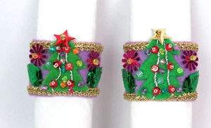 SET BESTEHEND AUS 6 VINTAGE SERVIETTENRINGEN WEIHNACHTEN HANDGEFERTIGT PERLEN PAILLETTEN APPLIKATIONEN LAVENDEL - Bild 1 von 12