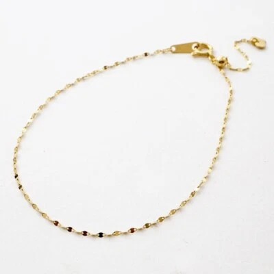 18K Solid Yellow Gold 1mm Petal Link Chain Bracelet 7.75" Adjustable MIJapan - Image 1 of 4
