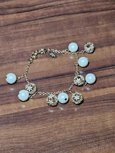 Kate Spade Charm Bracelet Gold Pearls White Flower Globes - Picture 1 of 7