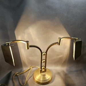 Vintage Brass Desk Table Lamp Two Head Heavy Bankers Antique Double Head 80s 90s - Picture 1 of 19