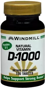 Windmill Vitamin D3 1000IU Dietary Supplement Support Immune System 100 Count - Picture 1 of 4