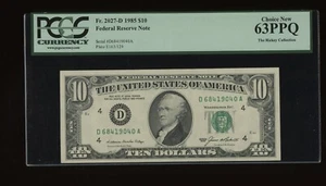 DBR 1985 $10 FRN Cleveland Fr. 2027-D PCGS 63 PPQ Serial D68419040A - Picture 1 of 2