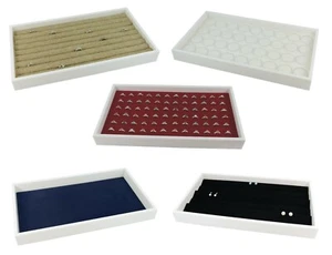 White Stackable 1.5 Inch Deep Plastic Presentation Tray w/ Choice of Display Pad - Picture 1 of 27