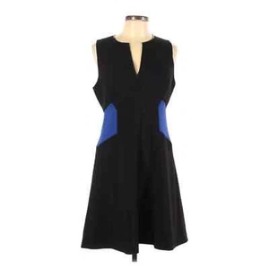 NWT Rebecca Taylor colorblock fit and flare dress leather trim Black Blue Sz 12 - Picture 1 of 8