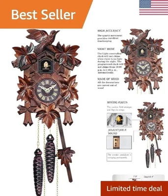 Engstler Quartz Cuckoo Clock 5-Leaves, with Singing Bird,Night Mode and Swing...