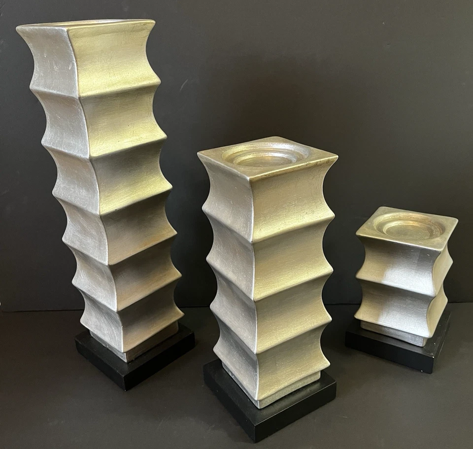 Modern Metal Square Sculpted Geometric Candle Holders Contemporary Geometric 3x - Image 1 of 4