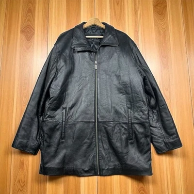 Perry Ellis Men's XL Black Long Leather Jacket Casual Zip Up - Image 1 of 4