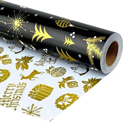 BENPEN Black Christmas Wrapping Paper Roll, 43cm*10m Kraft Recyclable Brown Gift Wrap
