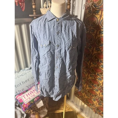 Camisa Western Para Hombres American Living Azul Denim Manga Larga Grande Tachonada Foto 1 de 4