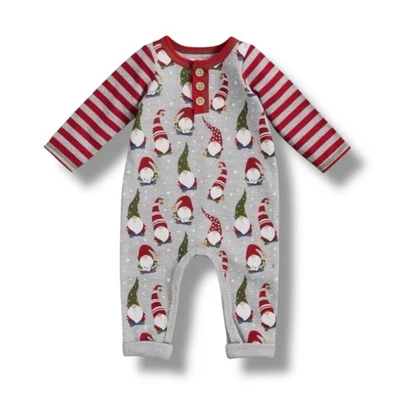 Mameluco para bebé Mud Pie 3-6M gnomo tejido gofre manga a rayas vacaciones una pieza Foto 1 de 4