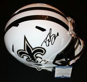 Drew Brees signed Flat White Helmet, New Orleans Saints, Purdue, Beckett BAS2 - Picture 1 of 5