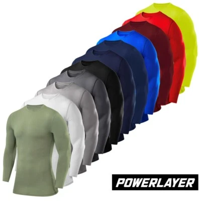 PowerLayer Compression Base Layers Mens Boys Crew Neck Top Running Sports - Image 1 of 4