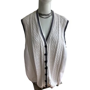 Cárdigan Y2K Elisabeth Liz Claiborne 2XL negro blanco sin mangas preppy vintage - Imagen 1 de 3