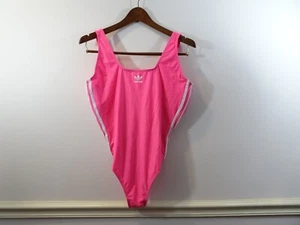 Adidas One Piece Swimsuit Pink White Stripes Size 18 NEW 3 Stripe MSRP $65 - Picture 1 of 6