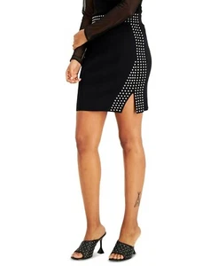 NWT New INC Women's L Large Black Studded Side Slit Pull On Rib-knit Mini Skirt - Picture 1 of 2