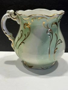 Antiker Vintage Porzellan Damen Becher Tasse - grün weiß mit Goldrand - signiert EUC - Bild 1 von 11