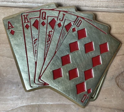 Gambler Royal Flush Poker Belt Buckle Cards Iconic Vtg 70s Baron Taiwan - Image 1 of 4