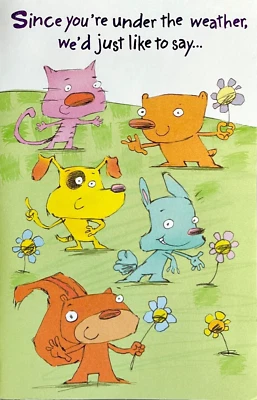 Large Funny GET WELL Card, Fold Out Cute Animals by American Greetings + ✉ - Image 1 of 4