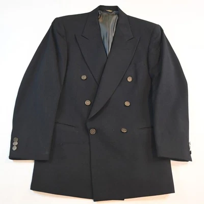 Blazer Abrigo Deportivo De Colección Hecho en EE. UU. Doble Pecho 38S Negro 100% Lana Dorado Botón Foto 1 de 4