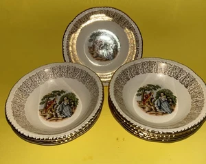 Lot 8 New? EXTREMELY RARE Homer Laughlin Colonial Couple Small 22K? (12225 - Picture 1 of 10