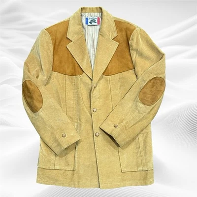 Blazer masculino vintage Brad Whitney ocidental bronzeado veludo camurça cotovelo remendos 42R(?) - Imagem 1 de 4